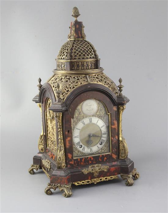 A Victorian ormolu and tortoiseshell mantel clock, 18.5in.